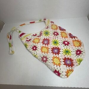 Crochet Granny Square Tote Bag Shoulder Bag Colorful Handmade Hippie‎ Boho